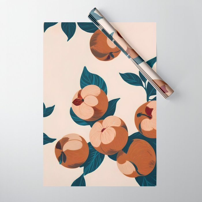 Half-Eaten Peaches, Vintage Botanical Illustration, Jungle Forest Fruits Nature, Eclectic Bohemian Plants Wrapping Paper Gallery Image 1