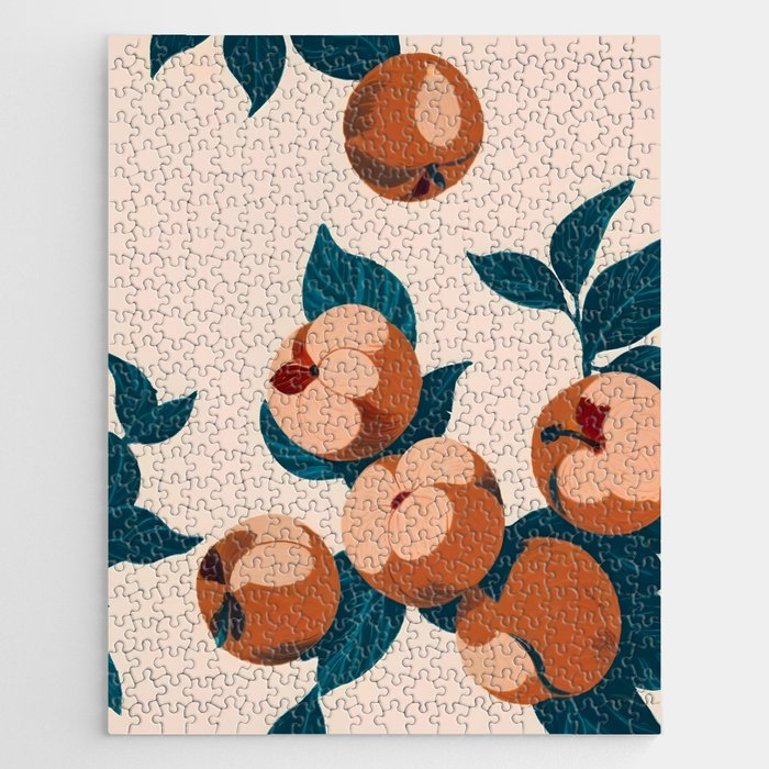 Half-Eaten Peaches, Vintage Botanical Illustration, Jungle Forest Fruits Nature, Eclectic Bohemian Plants Jigsaw Puzzle Gallery Image 1
