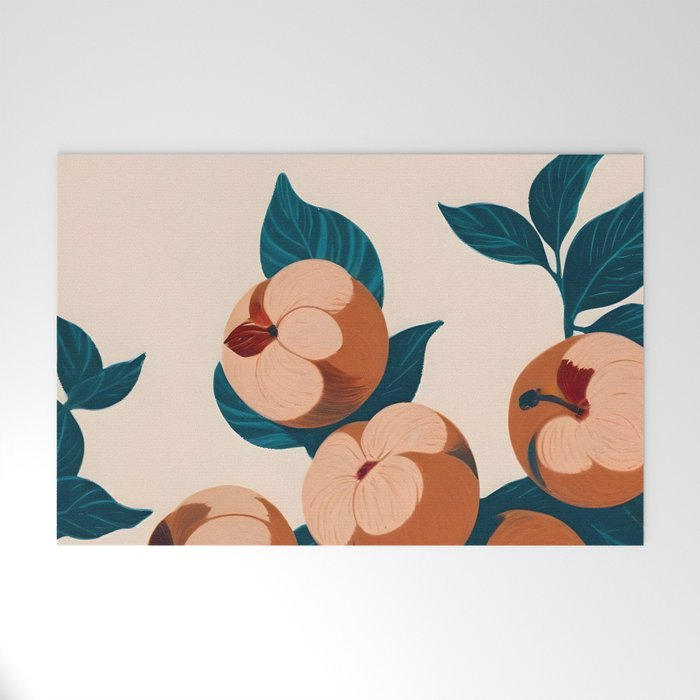 Half-Eaten Peaches, Vintage Botanical Illustration, Jungle Forest Fruits Nature, Eclectic Bohemian Plants Welcome Mat Gallery Image 1