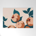 Half-Eaten Peaches, Vintage Botanical Illustration, Jungle Forest Fruits Nature, Eclectic Bohemian Plants Welcome Mat Gallery Image 1