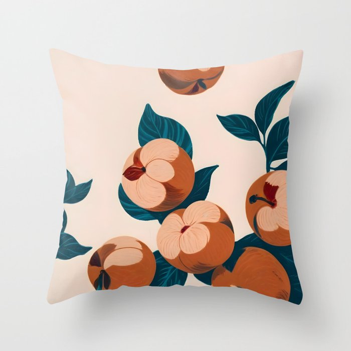 Half-Eaten Peaches, Vintage Botanical Illustration, Jungle Forest Fruits Nature, Eclectic Bohemian Plants Throw Pillow Gallery Image 6