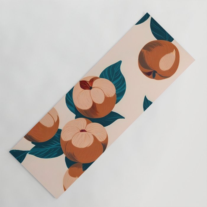 Half-Eaten Peaches, Vintage Botanical Illustration, Jungle Forest Fruits Nature, Eclectic Bohemian Plants Yoga Mat Gallery Image 1