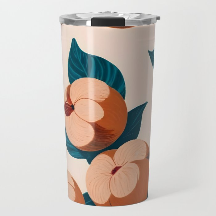 Half-Eaten Peaches, Vintage Botanical Illustration, Jungle Forest Fruits Nature, Eclectic Bohemian Plants Travel Mug Gallery Image 1