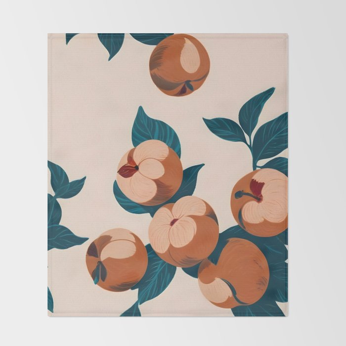 Half-Eaten Peaches, Vintage Botanical Illustration, Jungle Forest Fruits Nature, Eclectic Bohemian Plants Throw Blanket Gallery Image 2