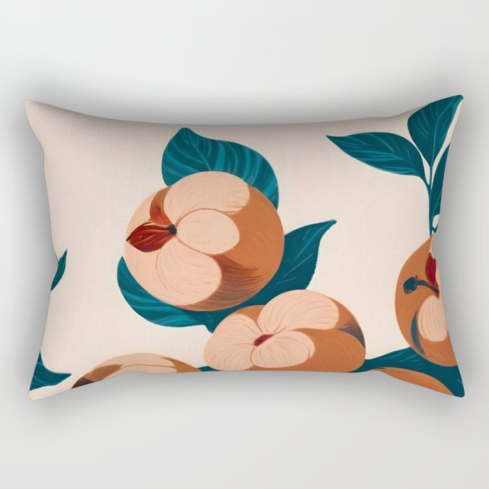 Half-Eaten Peaches, Vintage Botanical Illustration, Jungle Forest Fruits Nature, Eclectic Bohemian Plants Rectangular Pillow Gallery Image 2