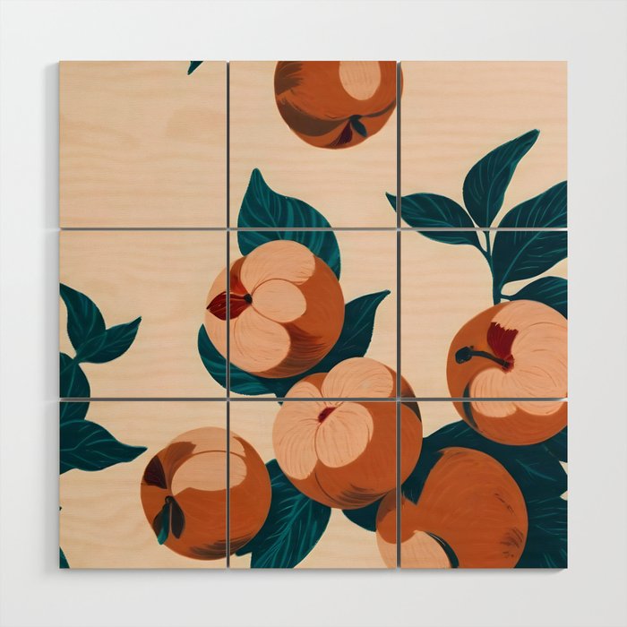 Half-Eaten Peaches, Vintage Botanical Illustration, Jungle Forest Fruits Nature, Eclectic Bohemian Plants Wood Wall Art Gallery Image 1