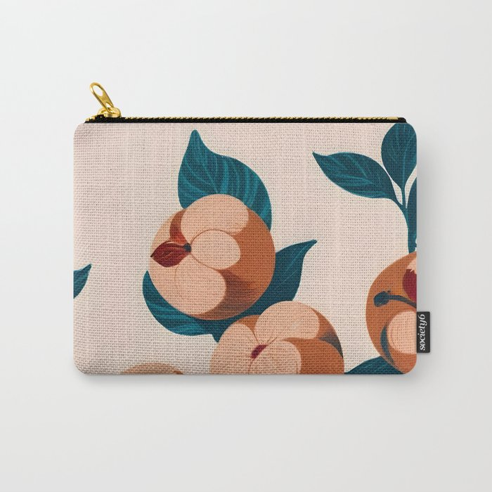 Half-Eaten Peaches, Vintage Botanical Illustration, Jungle Forest Fruits Nature, Eclectic Bohemian Plants Carry All Pouch Gallery Image 1