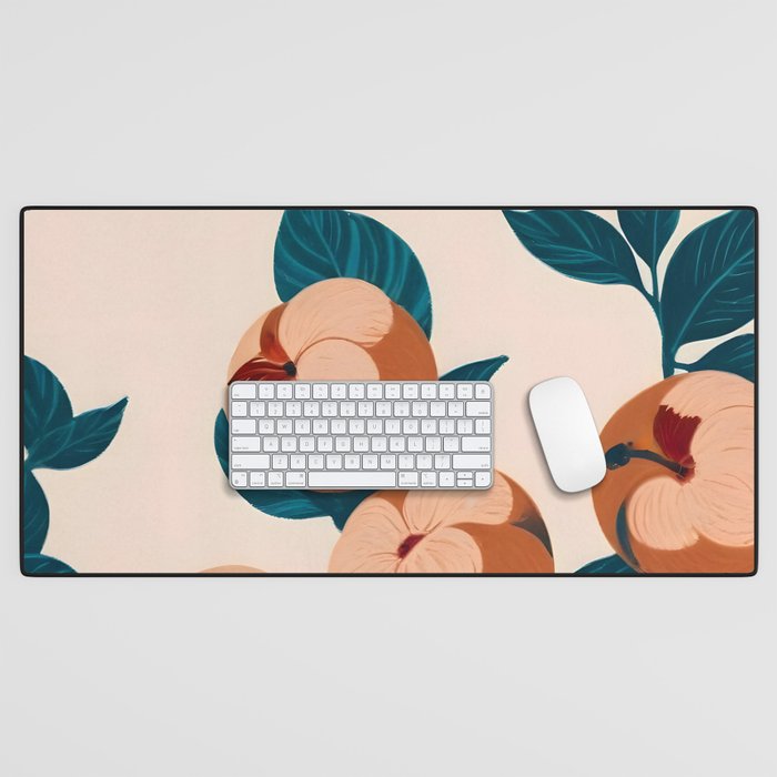 Half-Eaten Peaches, Vintage Botanical Illustration, Jungle Forest Fruits Nature, Eclectic Bohemian Plants Desk Mat Gallery Image 1