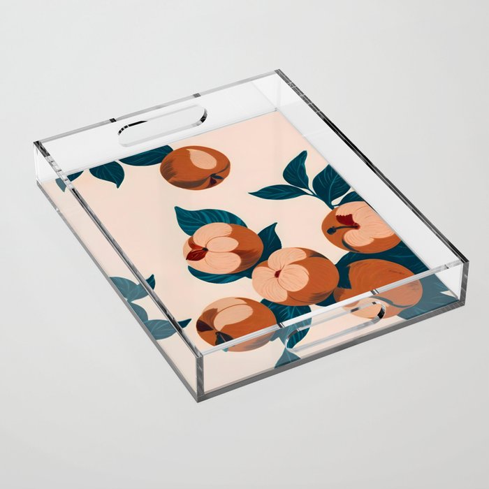 Half-Eaten Peaches, Vintage Botanical Illustration, Jungle Forest Fruits Nature, Eclectic Bohemian Plants Acrylic Tray Gallery Image 1