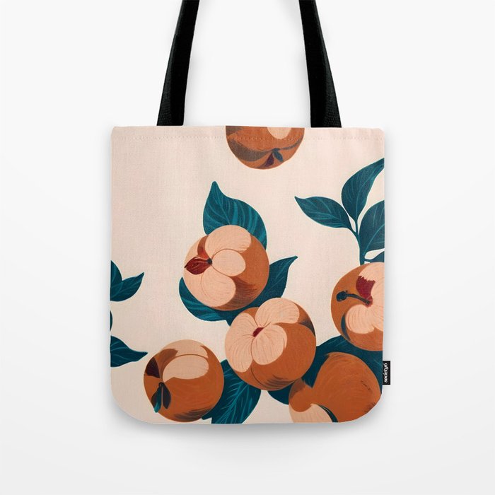 Half-Eaten Peaches, Vintage Botanical Illustration, Jungle Forest Fruits Nature, Eclectic Bohemian Plants Tote Bag Gallery Image 1