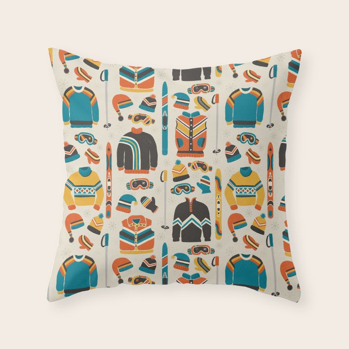 Vintage Skiwear Throw Pillow Gallery Image 6