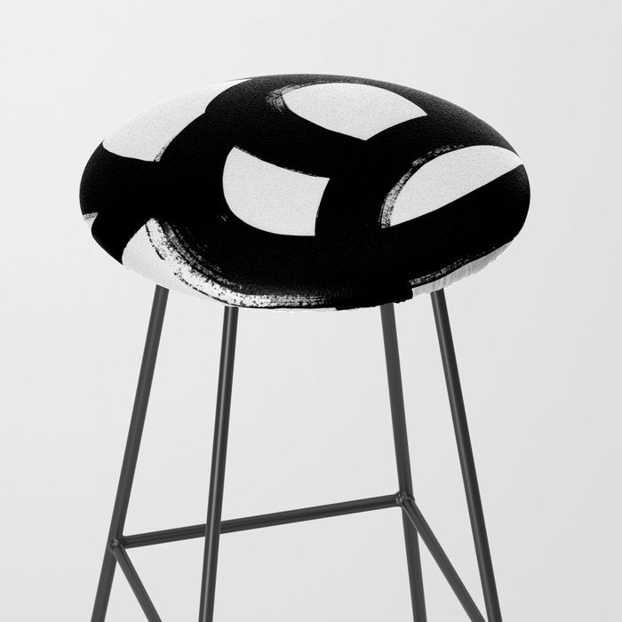 Black & White Minimalist Abstract Mid century Ink Art Dark Brush Strokes Stool Gallery Image 2