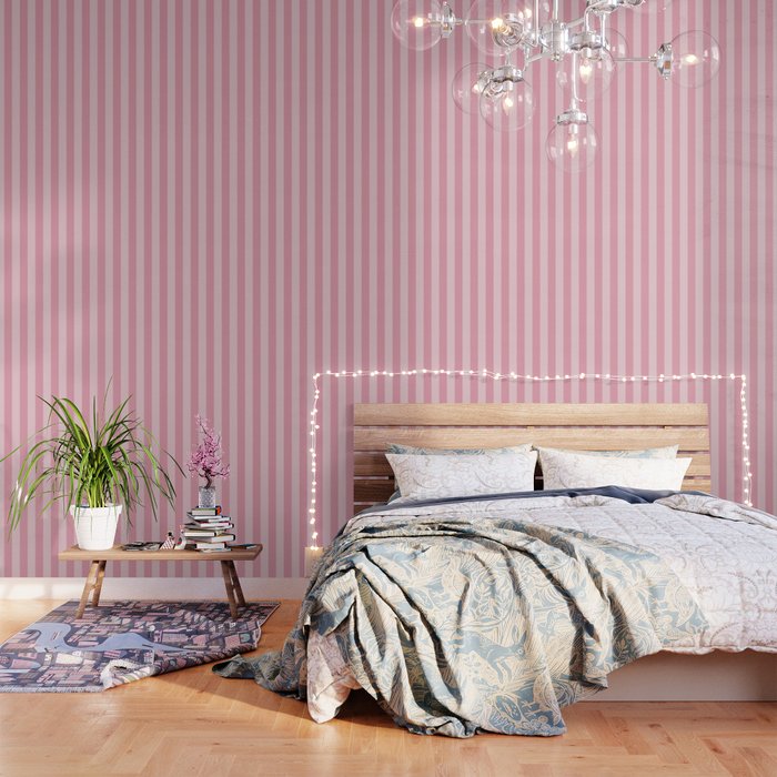 Rich Velvet Pink Rose Wide Cabana Stripes Wallpaper Gallery Image 1
