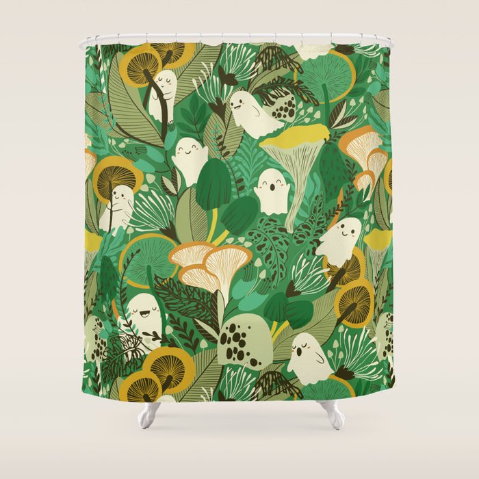 Ghost Forest Green Shower Curtain Gallery Image 1