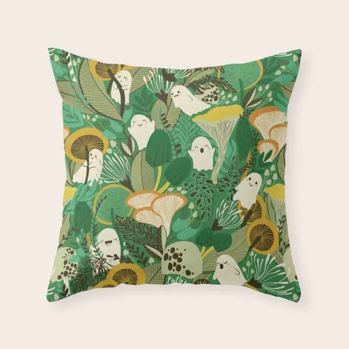 Ghost Forest Green Throw Pillow Gallery Image 1