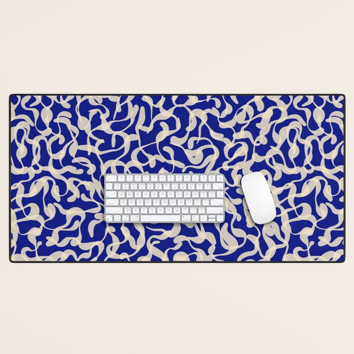 Playful strokes #1 / Beige on Blue Desk Mat Gallery Image 1