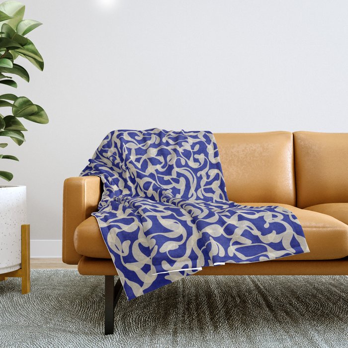 Playful strokes #1 / Beige on Blue Throw Blanket Gallery Image 1