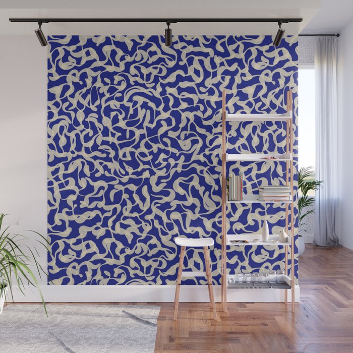 Playful strokes #1 / Beige on Blue Wall Mural Gallery Image 1