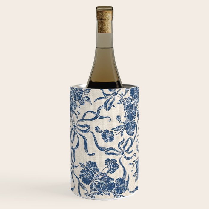 Chic Modern Vintage Ivory Navy Blue Floral Pattern Wine Chiller Gallery Image 1