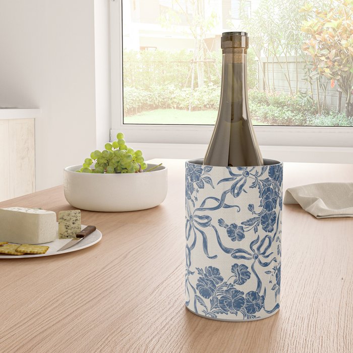 Chic Modern Vintage Ivory Navy Blue Floral Pattern Wine Chiller Gallery Image 4