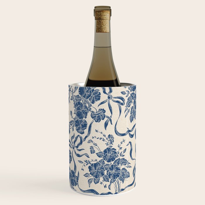 Chic Modern Vintage Ivory Navy Blue Floral Pattern Wine Chiller Gallery Image 3