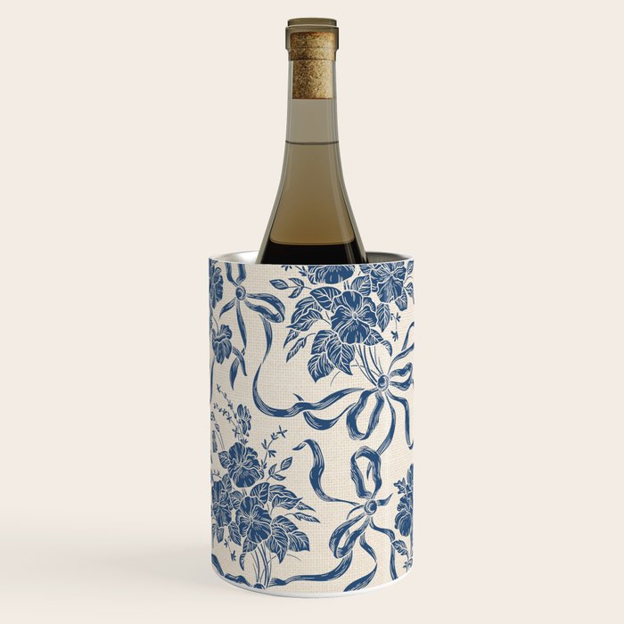 Chic Modern Vintage Ivory Navy Blue Floral Pattern Wine Chiller Gallery Image 2