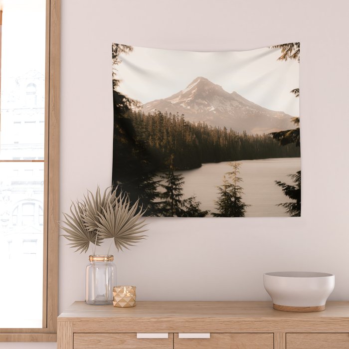 Mountain Wanderlust - Mount Hood Forest Landscape Wall Tapestry Gallery Image 2