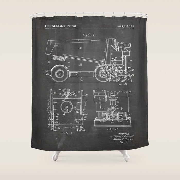 Ice Hockey Patent - Hockey Player Coach Team Art - Black Chalkboard Shower Curtain Gallery Image 1