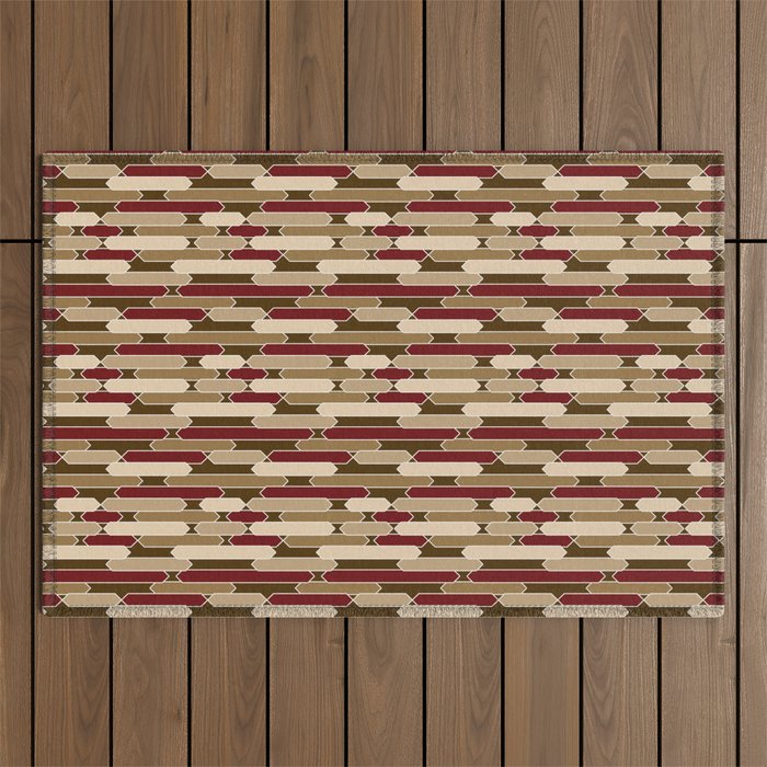 Modern Tabs in Brown, Burgundy and Tan Outdoor Rug Gallery Image 1