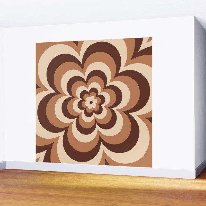 70s Retro Flower Power in Coffee Brown Wall Mural Gallery Image 2
