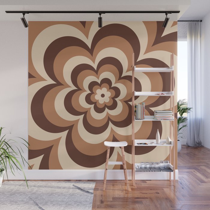 70s Retro Flower Power in Coffee Brown Wall Mural Gallery Image 1