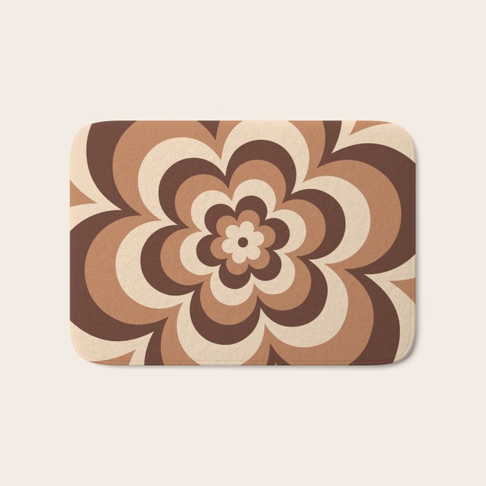 70s Retro Flower Power in Coffee Brown Bath Mat Gallery Image 1