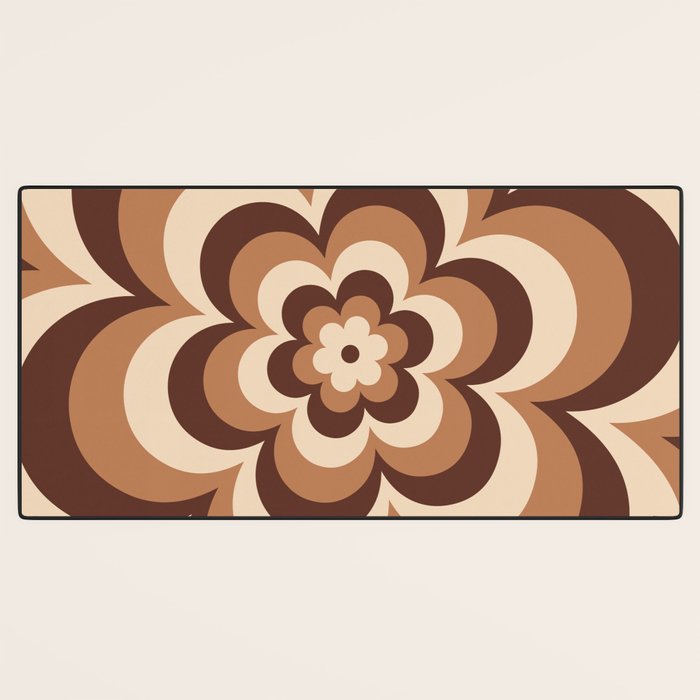 70s Retro Flower Power in Coffee Brown Desk Mat Gallery Image 3