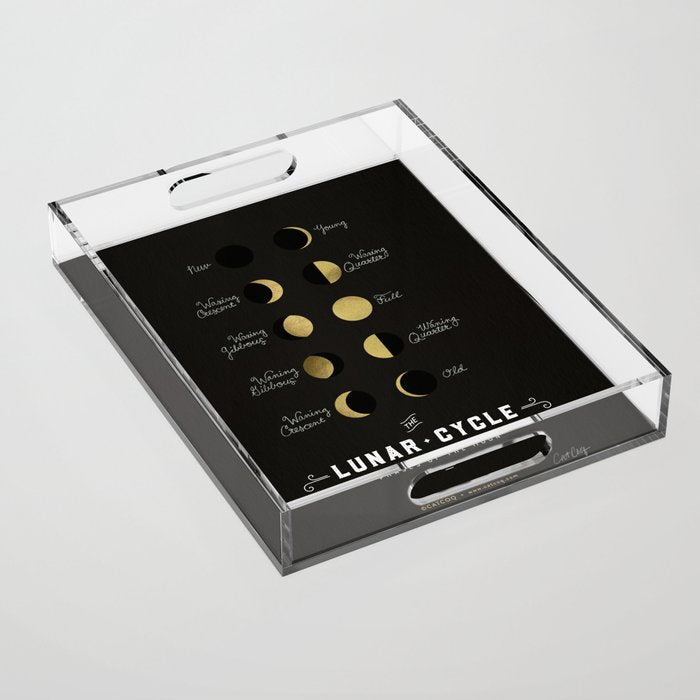 The Lunar Cycle â¢ Phases of the Moon - Black & Gold Palette Acrylic Tray Gallery Image 1