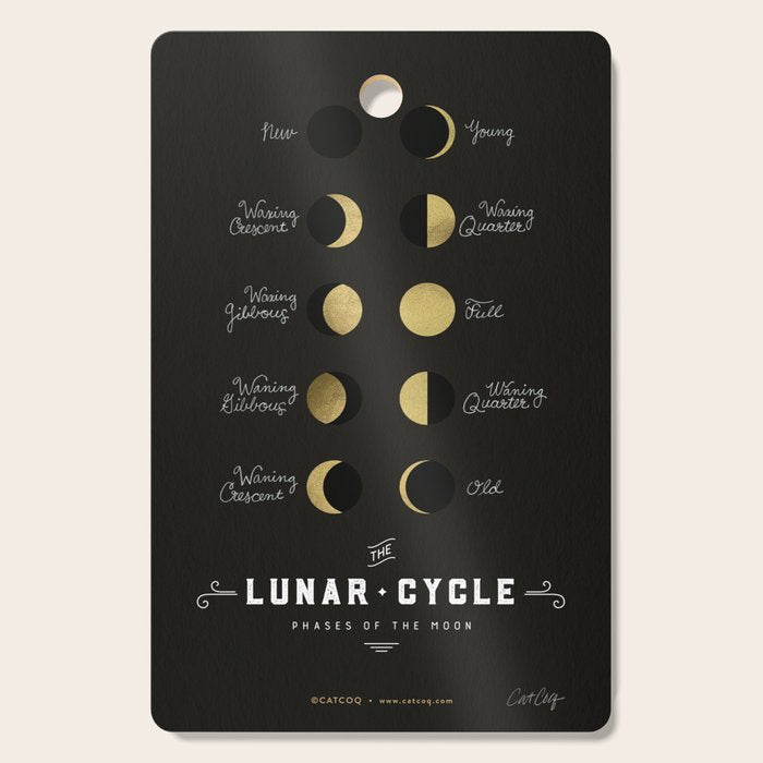 The Lunar Cycle â¢ Phases of the Moon - Black & Gold Palette Cutting Board Gallery Image 1