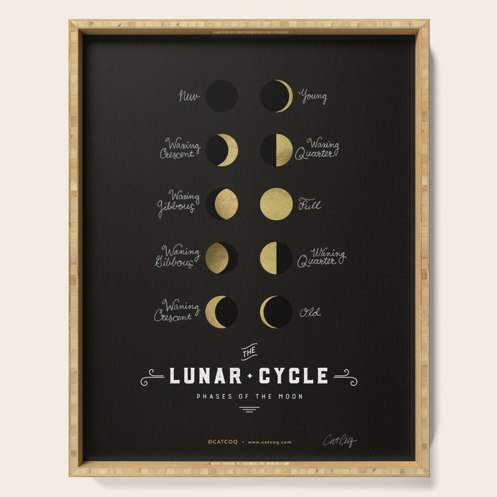 The Lunar Cycle â¢ Phases of the Moon - Black & Gold Palette Serving Tray Gallery Image 1