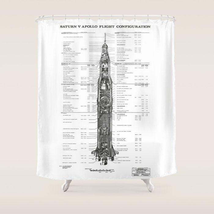 Apollo 11 Saturn V Blueprint in High Resolution (white) Shower Curtain Gallery Image 1