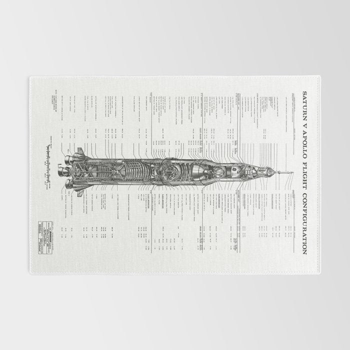 Apollo 11 Saturn V Blueprint in High Resolution (white) Rug Gallery Image 2