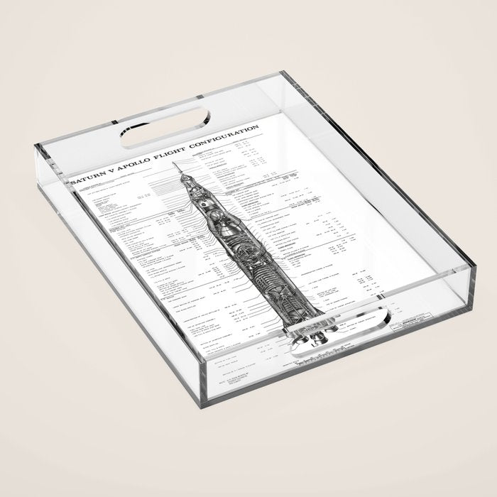 Apollo 11 Saturn V Blueprint in High Resolution (white) Acrylic Tray Gallery Image 1