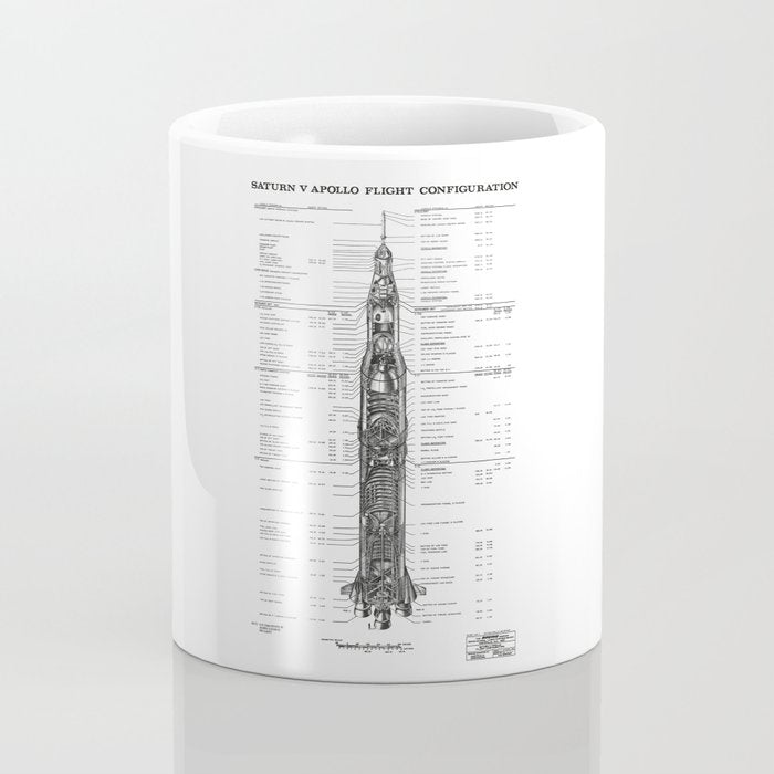 Apollo 11 Saturn V Blueprint in High Resolution (white) Coffee Mug Gallery Image 4