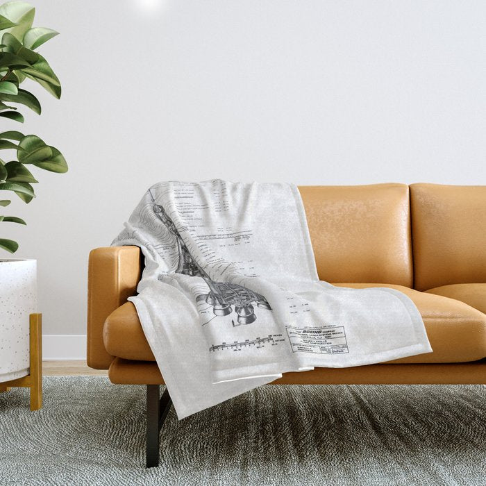 Apollo 11 Saturn V Blueprint in High Resolution (white) Throw Blanket Gallery Image 1