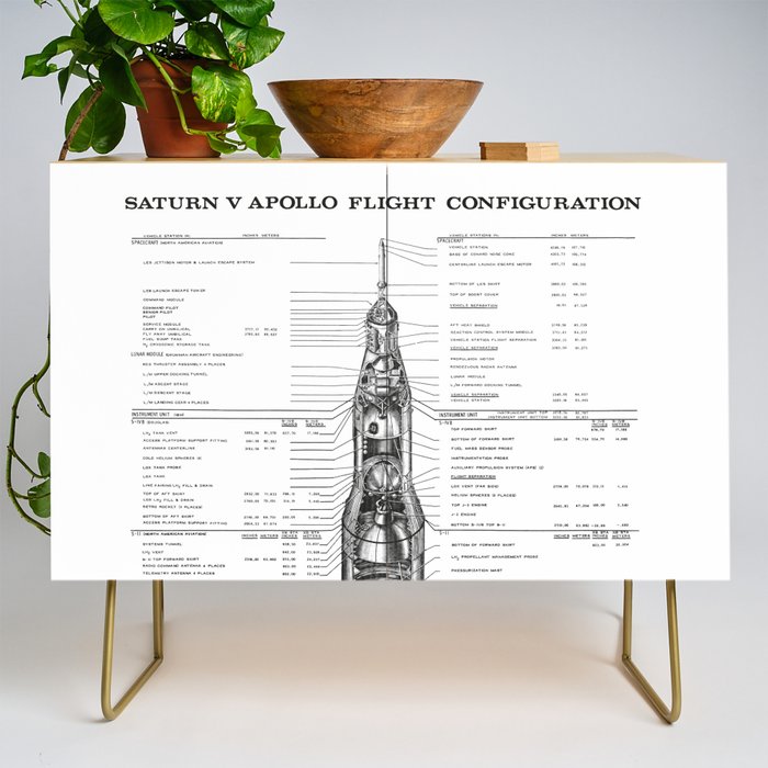 Apollo 11 Saturn V Blueprint in High Resolution (white) Credenza Gallery Image 1