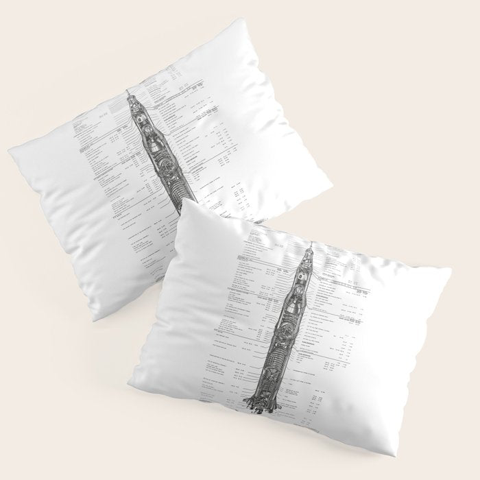 Apollo 11 Saturn V Blueprint in High Resolution (white) Pillow Sham Gallery Image 3