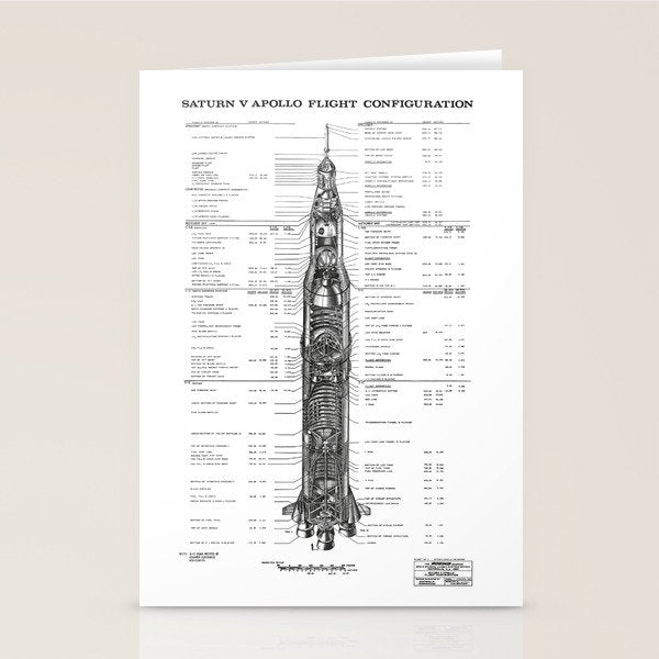 Apollo 11 Saturn V Blueprint in High Resolution (white) Stationery Card Gallery Image 1