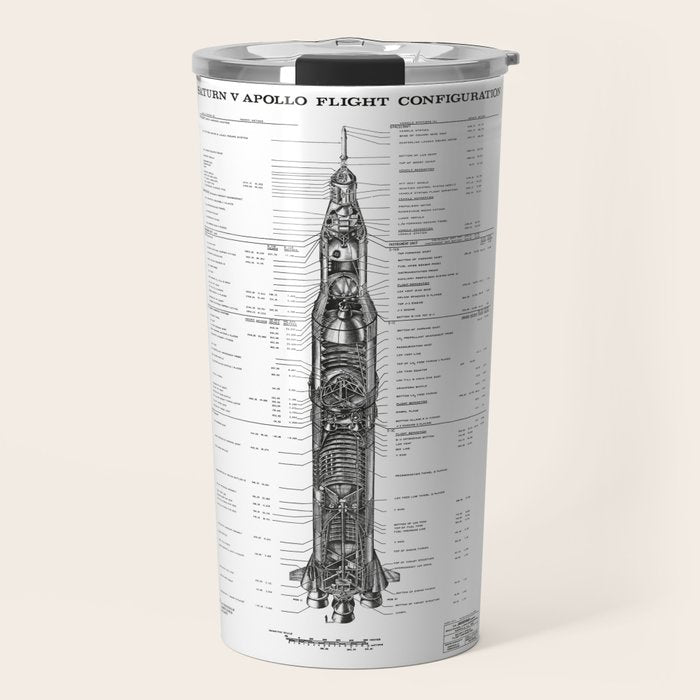 Apollo 11 Saturn V Blueprint in High Resolution (white) Travel Mug Gallery Image 1