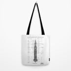 Apollo 11 Saturn V Blueprint in High Resolution (white) Tote Bag Gallery Image 2