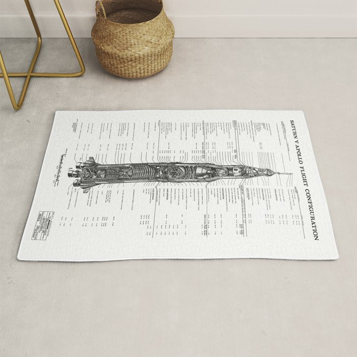 Apollo 11 Saturn V Blueprint in High Resolution (white) Rug Gallery Image 1
