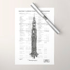 Apollo 11 Saturn V Blueprint in High Resolution (white) Wrapping Paper Gallery Image 1
