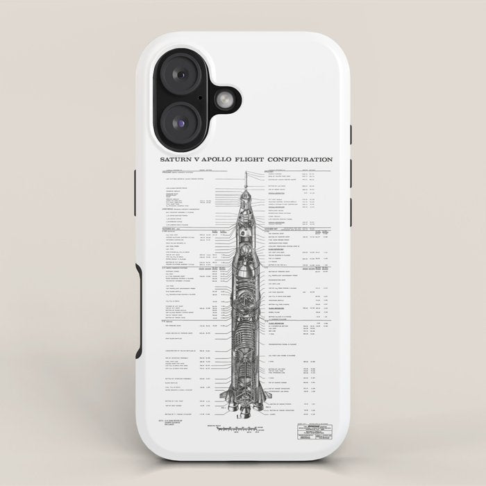 Apollo 11 Saturn V Blueprint in High Resolution (white) iPhone Case Gallery Image 1
