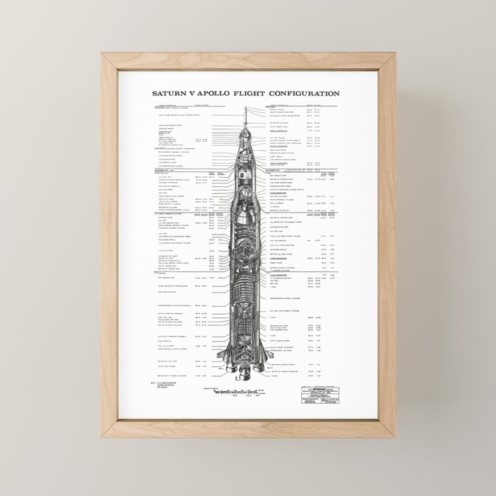 Apollo 11 Saturn V Blueprint in High Resolution (white) Mini Art Print Gallery Image 1